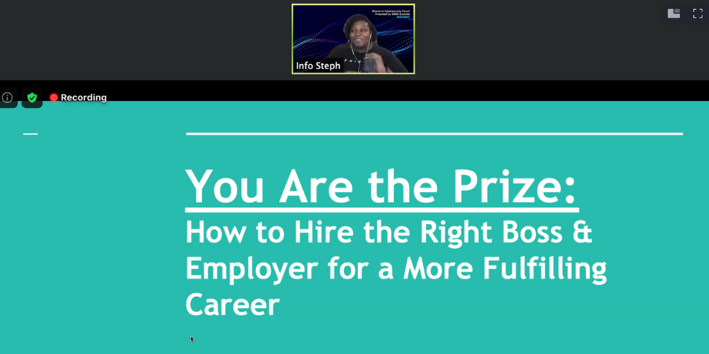 SANSInstitute's tweet photo. We've got @StephandSec here to show us how to hire the right boss and employer for a more fulfilling career. It's still not too late to register, join us now! Learn more and register for free: https://t.co/eZoUpnDt8U #SANSWiC #WomeninCybersecurity https://t.co/92viKEiwPo