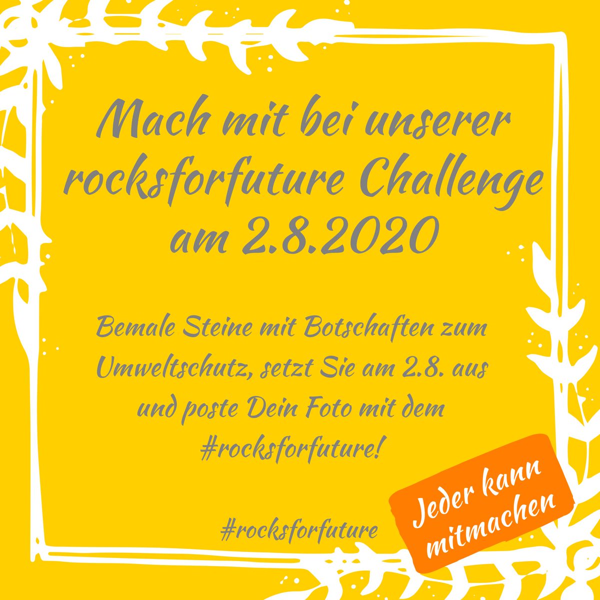 rocksforfuture's tweet photo. Gemeinsam am 2.8.2020 Umweltbotschaften auslegen und auf künstlerische Art auf den #Umweltschutz aufmerksam machen! Jeder kann mitmachen!!! Sei dabei! Poste deinen Stein mit dem #rocksforfuture. Wir werden jeden Umweltbotschafter teilen!!! #FridaysForFuture #ChallengeAccepted https://t.co/5uOcJaM4xQ