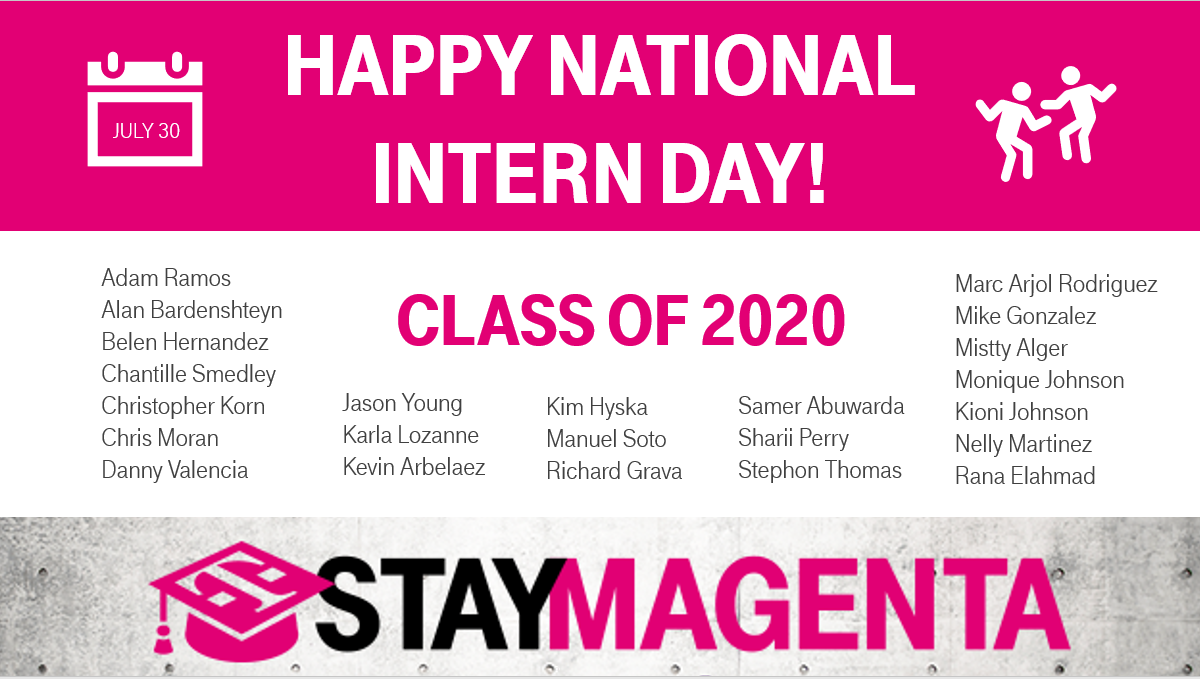 Celebrating our #StayMagenta2020! Watching each of them grow their <a href="/tmobilecareers/">T-Mobile Careers</a>! @aeramos84 @alanbarden_ <a href="/belenskiiz/">Belen</a> <a href="/Chantille21/">Chantille Capel Smedley</a> @21czm <a href="/bornnraised1/">Chris Korn</a> @Dannyesvago <a href="/arbelaez_kevin/">Kendur</a> <a href="/GreenKimm/">Kimberly Green MBA</a> @SavageKionii <a href="/MarcArjolR/">Marc Arjol Rodriguez</a> <a href="/MikeG1121/">Mike G</a> <a href="/Monique47676480/">MoJo152</a> <a href="/_nielvis/">nielvis</a>