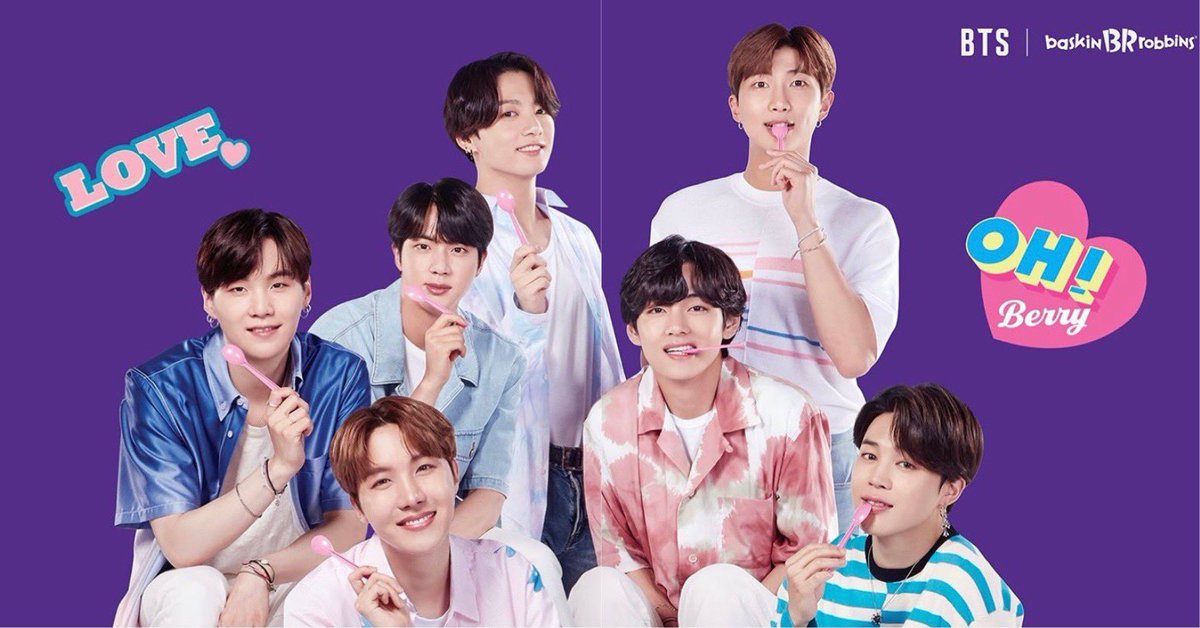 [📰]

Baskin Robbins ha publicado una nueva imagen promocional de BTS en su cuenta de Instagram.

#RM #JIN #SUGA #JHOPE #JIMIN #V #JUNGKOOK #BTS #방탄소년단
Cr. Baskin Robbins 
Kaki✌