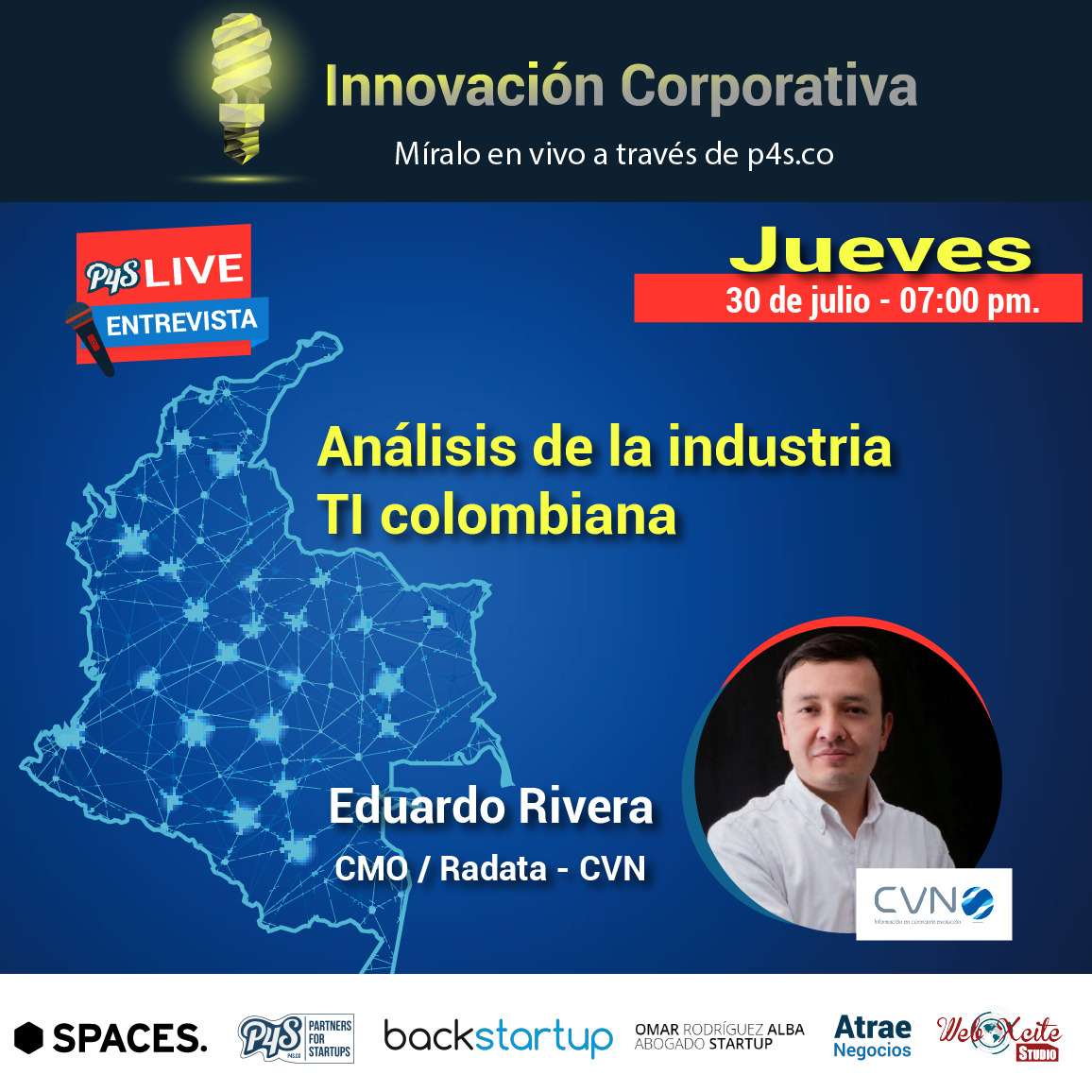 💡Industria TI en Colombia.
 
Te esperamos hoy a las 7 pm junto a <a href="/RiveraEdu/">Eduardo Rivera</a> , CMO de Radata un spin-off de cvn. Hablaremos sobre el aumento de las cifras de las tecnologías de la información.#p4slive
 
👇Crea un recordatorio en
p4s.co/news/industria…