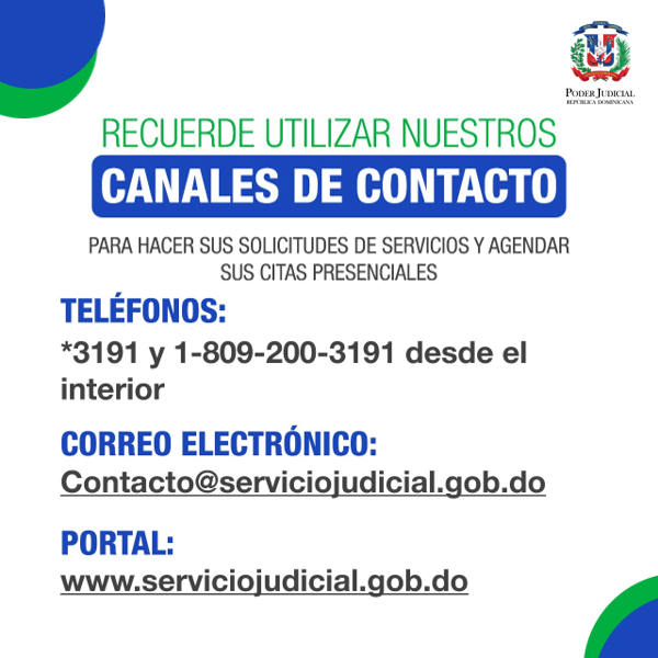 PoderJudicialRD's tweet photo. Evite desplazamientos y aglomeraciones. Recuerde que puede agendar sus citas y realizar sus solicitudes a través de nuestros canales de contacto y accediendo a https://t.co/7PKOjGsdEH.​

​#PoderJudicialRD https://t.co/JbHGw2LWdJ
