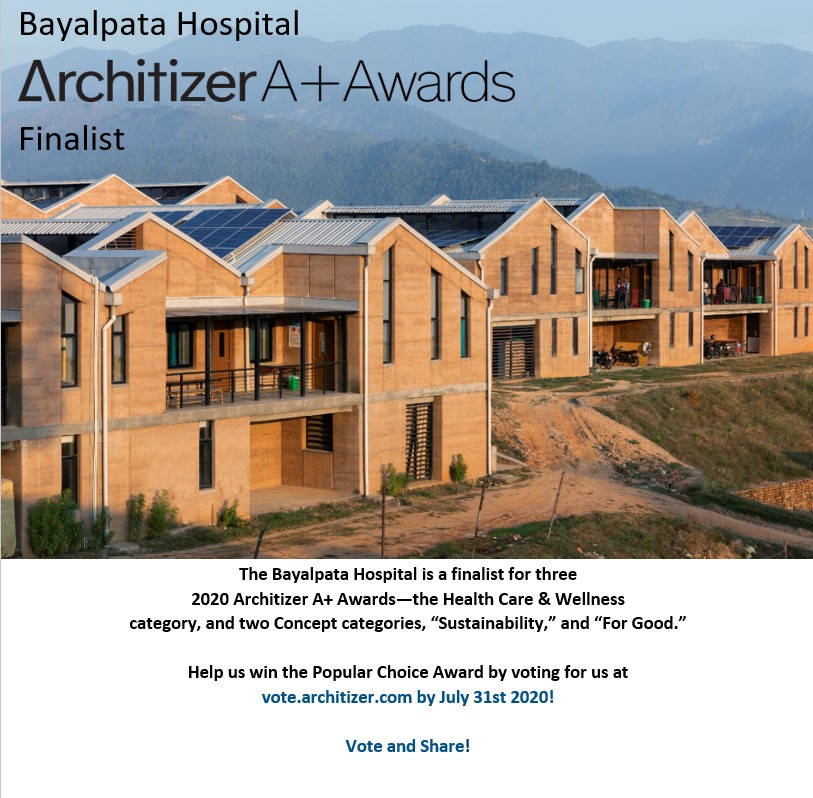 A reminder that tomorrow is the last day to cast your vote for Sharon Davis Design in the <a href="/Architizer/">Architizer</a> A+ Awards Please vote for us if you haven’t already!

vote.architizer.com/PublicVoting#/…

#architizer #architizerawards2020 #architizerawards #bayalpatahospital #ruralhealthcare #bayalpata