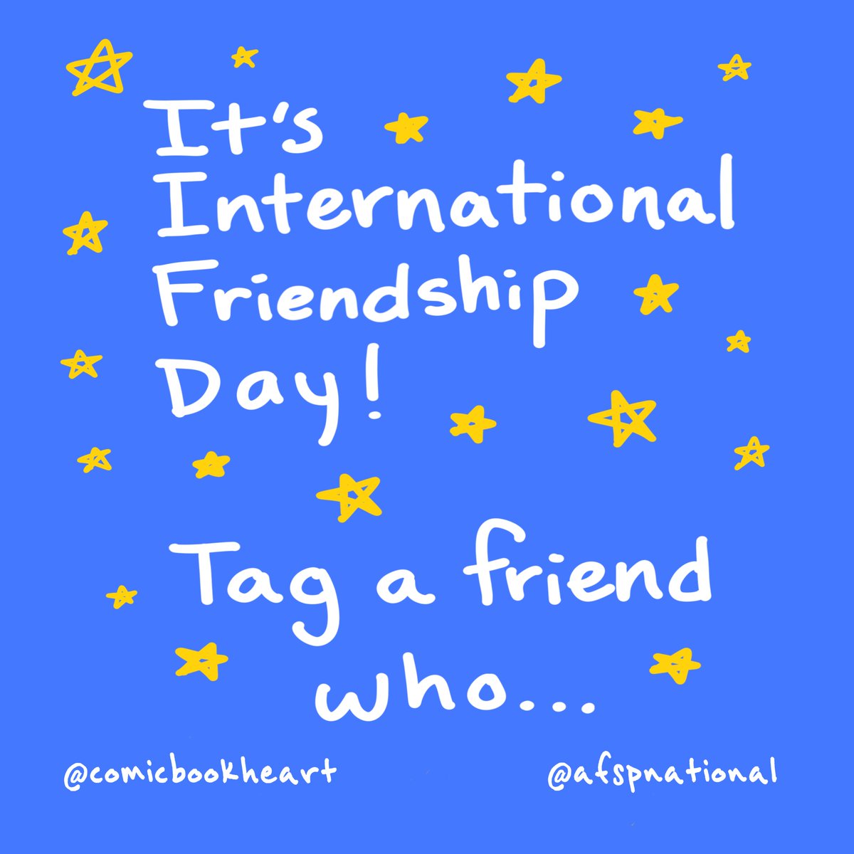 Today is #InternationalFriendshipDay! Tag a friend who: ✨ Inspires you
✨ Makes you laugh
✨ Makes you feel safe
✨ You can have a #RealConvo with 🎨

Artwork: @comicbookheart
