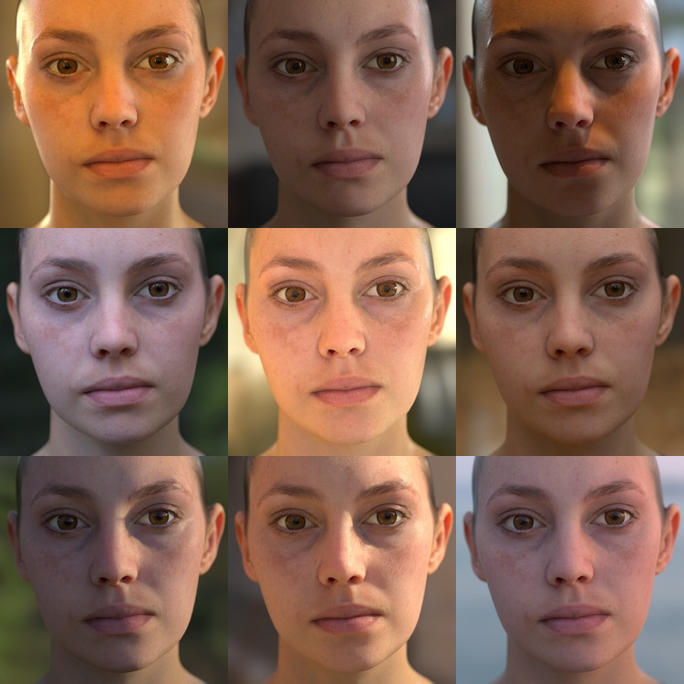 BellaRender's tweet photo. Another new sample scene, this time for rendering Digital Emily, in Rhino or Maya. 😀

It comes from a light study on how the Subsurface material behaves under different lighting -- in the collage, the only thing changed is the HDRI.

#bellarender #3d #cgi #rhino3d #autodeskmaya https://t.co/8h7hV3TGnl