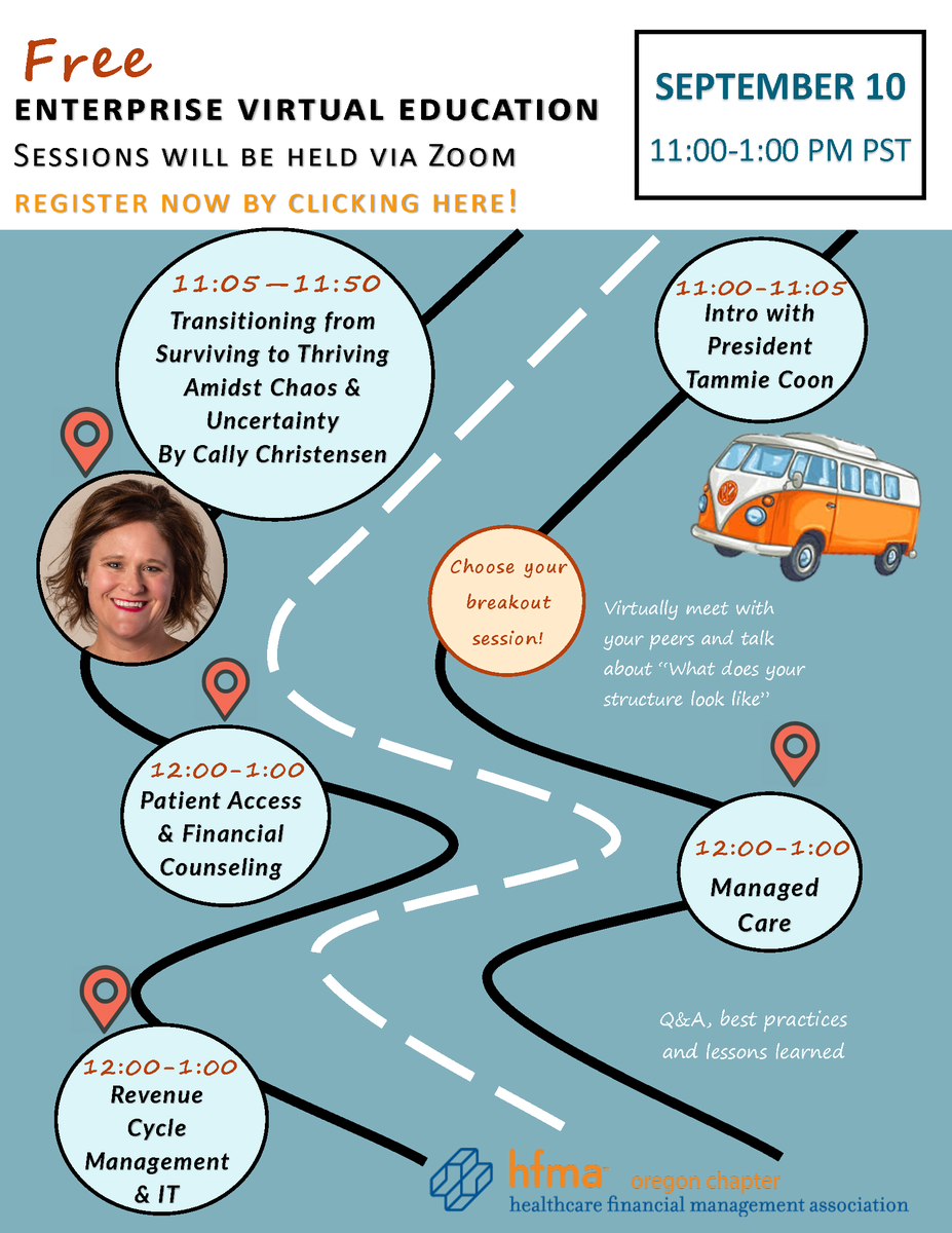 OregonHFMA's tweet photo. The Oregon Chapter is hosting an Enterprise Virtual Education Event September 10th from 11:00AM to 1:00PM PT. We hope to see all of our valued Enterprise members at the event. https://t.co/VFfM6Mox2w
#ORHFMA #HFMADreamTeam @ChapterRelationsTeam https://t.co/6zGGUBbPoy