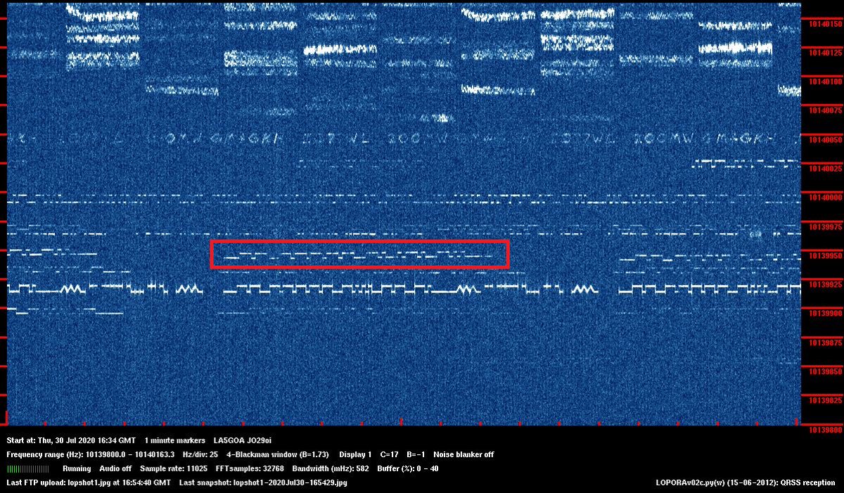 nerdsville's tweet photo. Been trying out some #QRSS this afternoon on the U3, spotted my self on the LA5GOA grabber on 30m https://t.co/lgNWYLVoXt