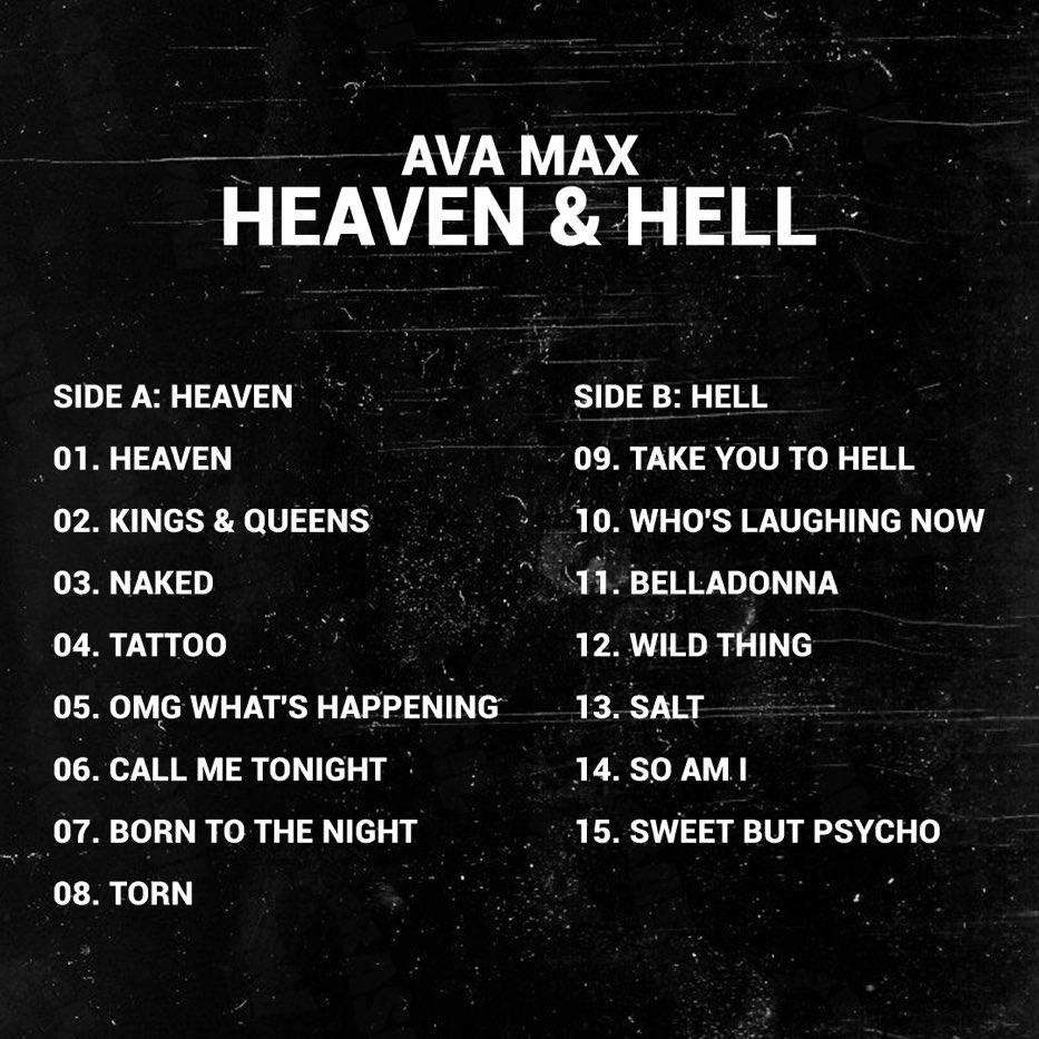 Take you to hell ava. Heaven Ava Max. Эйва Макс Heaven Hell. Треклист альбома. Ava Max - (2020) - Heaven & Hell.