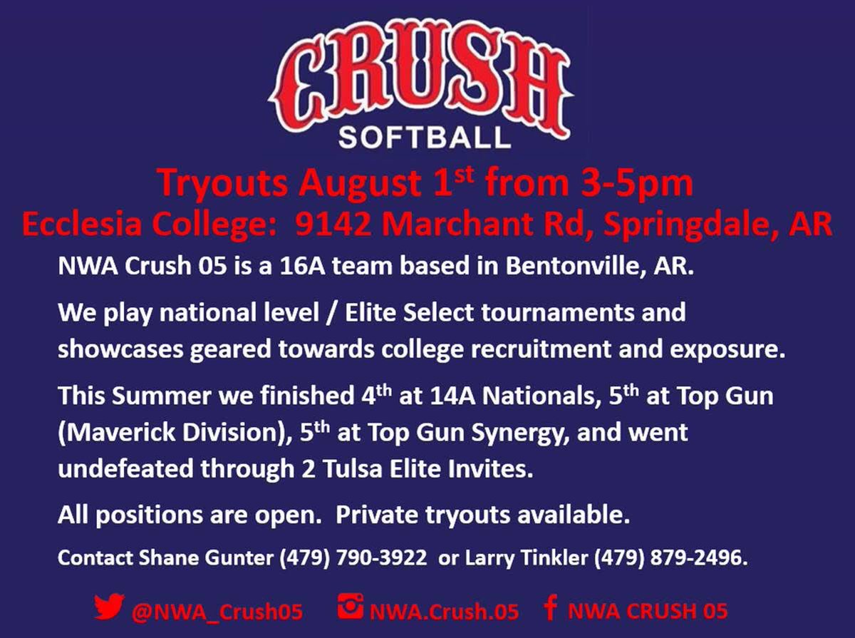Open tryouts this Saturday 3-5pm. 
Ecclesia College:  9142 Marchant Rd, Springdale, AR
goo.gl/maps/wUxCS1pRi…