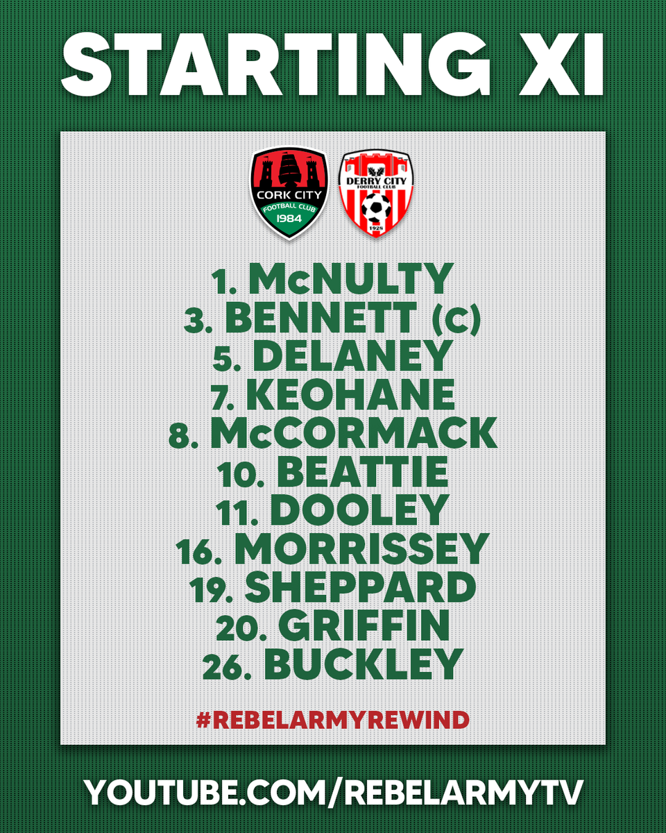 CorkCityFC's tweet photo. The team news for the final match in our #RebelArmyRewind series is in! 📝

Reminder that this match is free for all supporters to watch and kick-off on RebelArmyTV is at 7:50pm! 👀

➡️ https://t.co/nd62SmuquZ

#CCFC84 https://t.co/nxrTRRpmZt