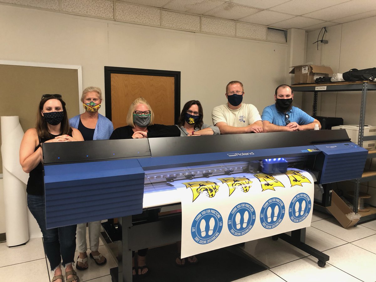BuckeyeEdu's tweet photo. @WhitmerCTC is smiling with their eyes over their new @RolandDGA SG2-640 vinyl printer/cutter! They will be using it for district-wide social distancing signage for back-to-school this fall. https://t.co/6C0zQnnikJ