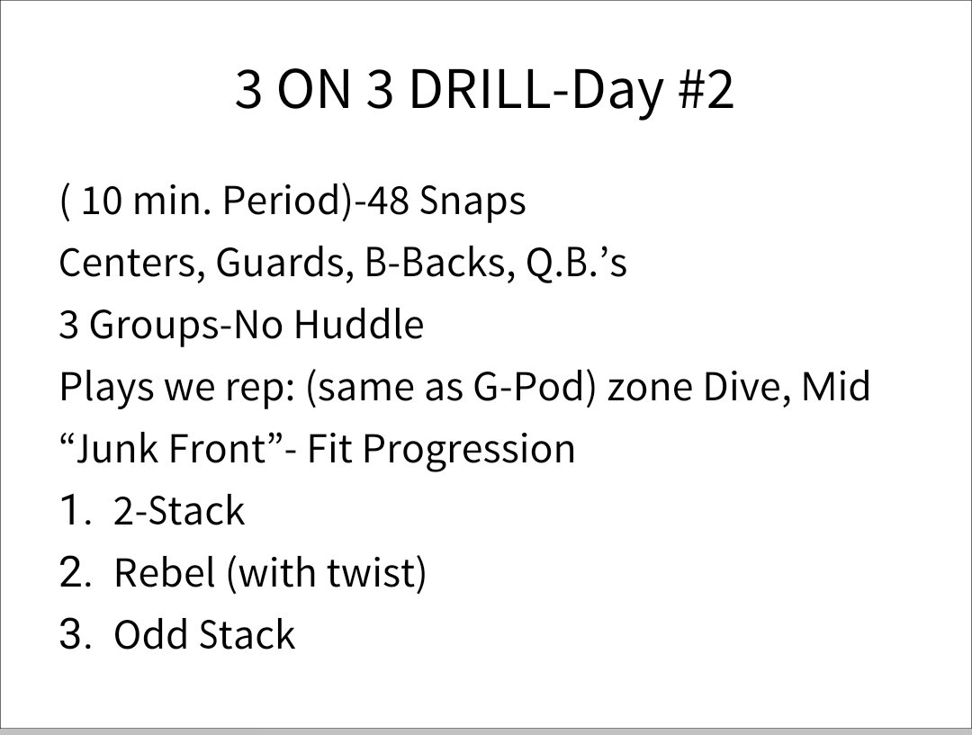 This 3-on-3/junk front drill is a way prep your guys for any type of exotic front that you may encounter.