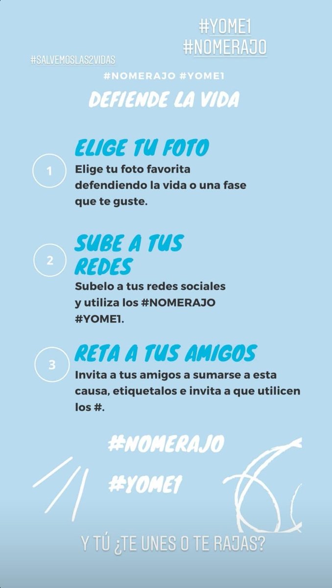 ClaraZq's tweet photo. ¡Únanse con estos # y compartan que defienden la vida!
#Yome1
#NoMeRajo
#SalvemosLas2Vidas https://t.co/YFpaL7tfSe
