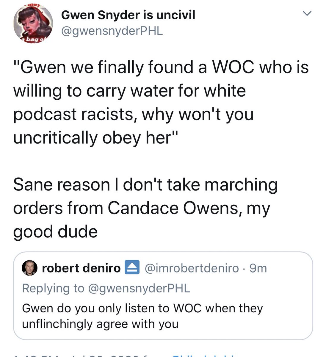 Now she’s comparing Ash to Candace Owens for asking her to consider calling in instead of out.