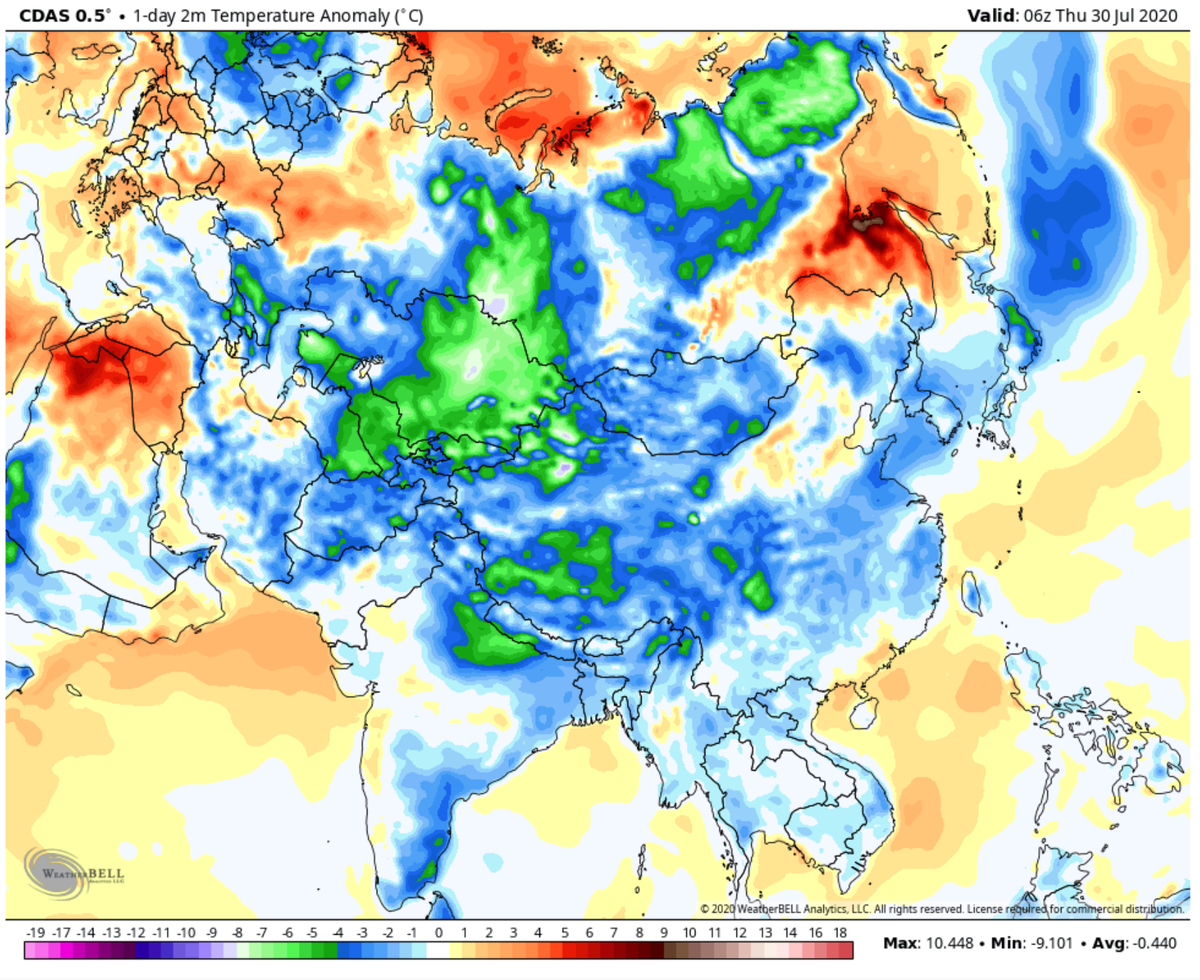 LpdlcRamirez's tweet photo. Global temperature anomaly of the last 24 hours has been slightly negative : -0.005 °C
The most negative anomaly was around the southern hemisphere / Antarctica : -0.905 °C.
Asia is in second position : -0.440 °C
Ref 1981-2010 https://t.co/qHqa3tt0Wp
