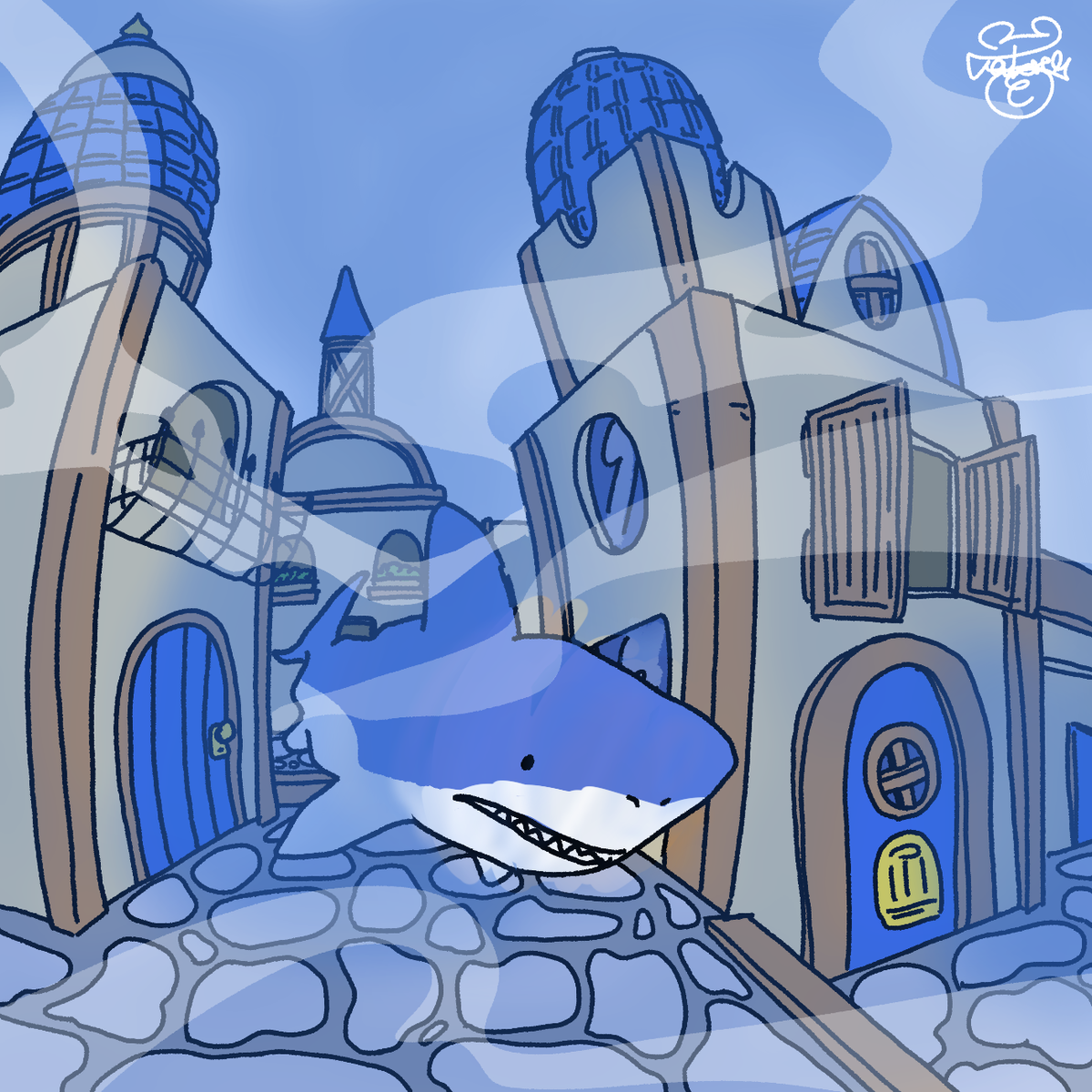 「Shark and town。 」|wakuta│イラストレーターのイラスト