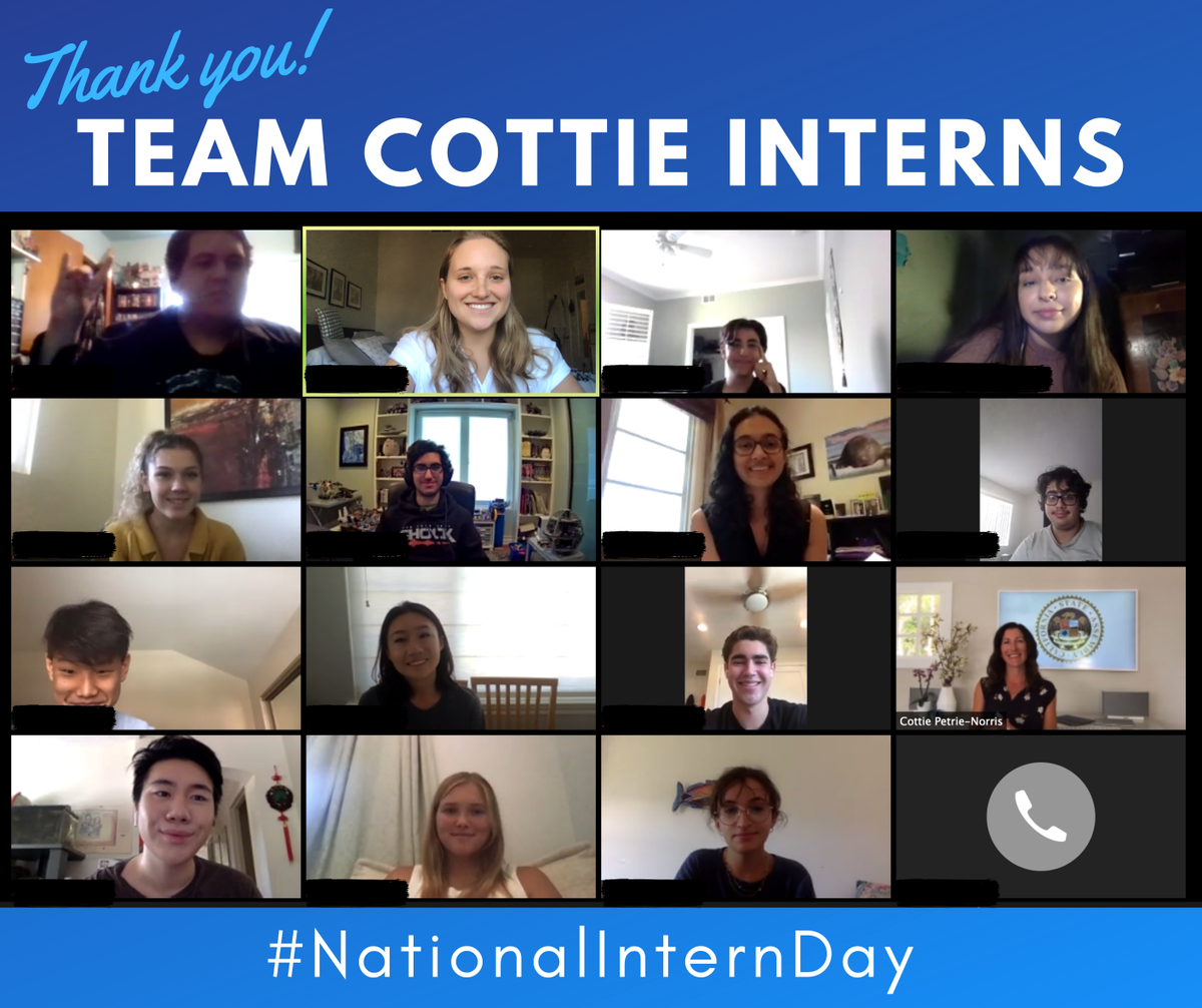 VoteCottie's tweet photo. On #NationalInternDay, I would like to extend my sincerest gratitude to our 15 amazing campaign interns 🎉Collectively, they have called to check-in on thousands of seniors, virtually attended local organization meetings, planned online events &amp; so much more! #TeamCottie #AD74 https://t.co/5EiBHRDeKG