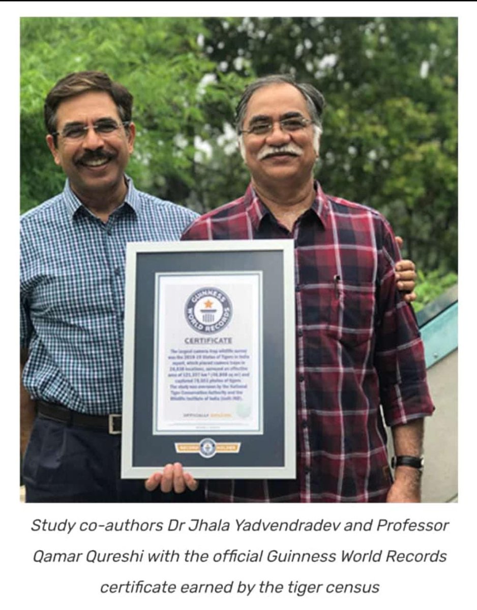 DrRaghavendraS's tweet photo. #GuinnessBookOfWorldRecords conferred to Dr. Jhala n Professor Qamar Qureshi, Scientists from #WildlifeInstituteOfIndia for largest #camera_trap #wildlife_survey (1/2) https://t.co/gXMn7RSAuY