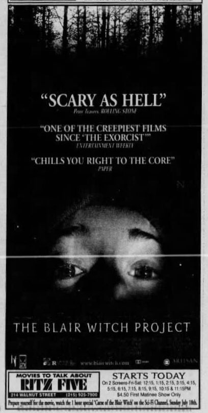 Starts Today Vintage Movie Newspaper Ads Opening Day Newspaper Ad For The Blair Witch Project 1999 And Be Sure To Check Out The Ad For The One Hour Sci Fi