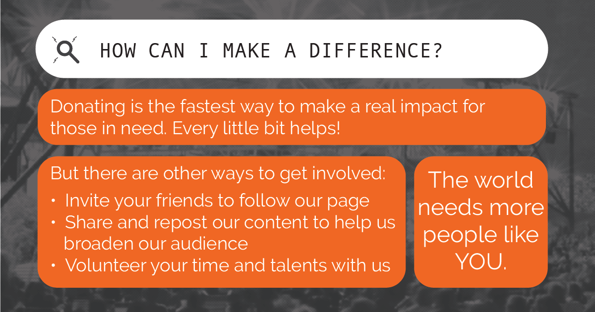 live_nowhere's tweet photo. Small actions can make a big difference.

Some ways you can help our cause are listed below.  You can always DM us if you want to get more involved or have a create way you'd like to help. 

We are thankful you are here and the world needs more people like you! https://t.co/Mzikk6nv5O