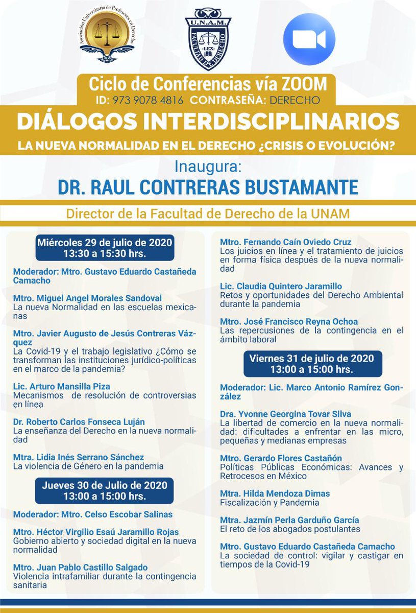 AsocProfeDer's tweet photo. Acompáñenos en la Segunda jornada de los Diálogos interdisciplinarios en línea: "La Nueva Normalidad en el Derecho ¿Crisis o Evolución?"

Sigan la transmisión en directo: https://t.co/WaNwljr319

#PorLaRazónYelDerecho https://t.co/49nPiSwvcm