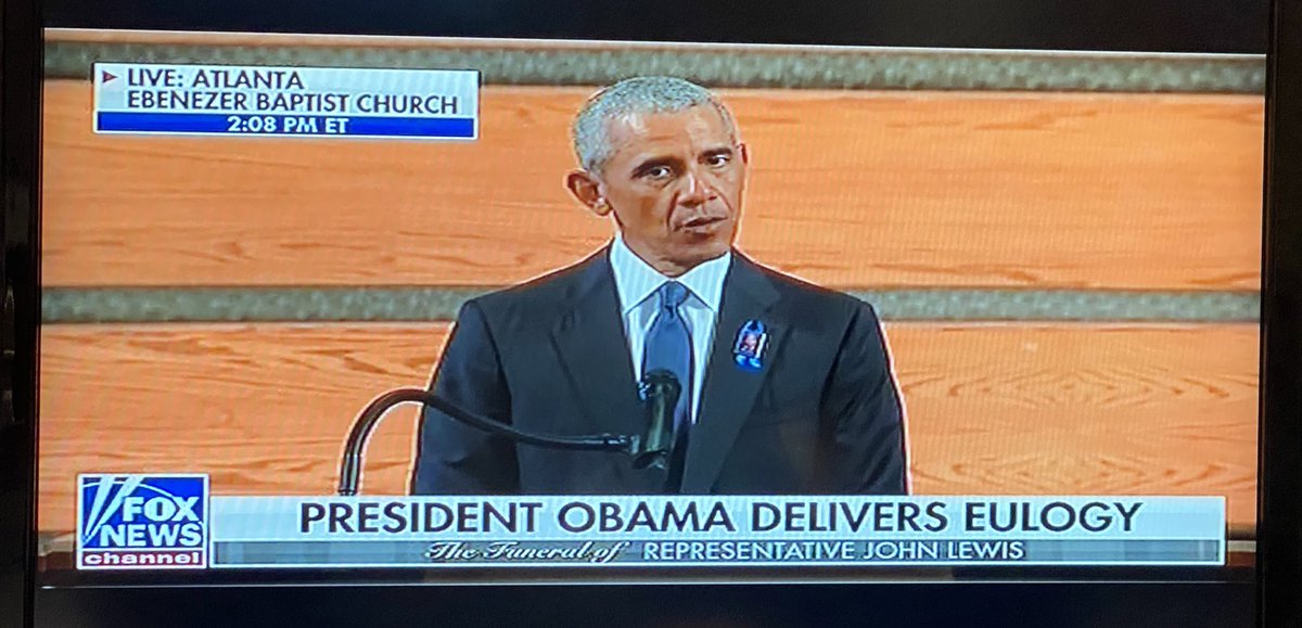 . @BarackObama, delivering a eulogy for John Lewis, assails politicians who release statements calling him a hero while blocking a restoration of the Voting Rights Act. “You want to honor John? Let’s honor him by revitalizing the law that he was willing to die for.”