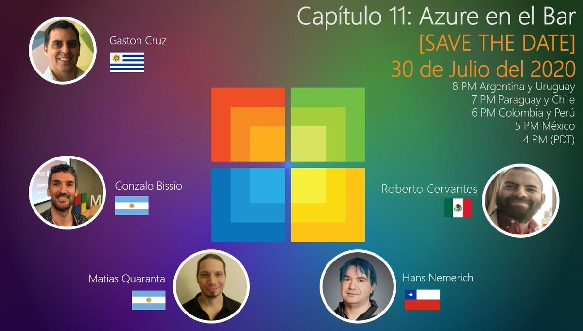 Es hoy! Tremenda mesa en el <a href="/AzureEnElBar/">AzureEnElBar</a> ! Grandes amigos y referentes conversando de tecnologias #Microsoft sobre #Azure 

Link: youtube.com/watch?v=F_3aJ0…

Today we will have an awesome session <a href="/AzureEnElBar/">AzureEnElBar</a> ! Join us at: youtube.com/watch?v=F_3aJ0…

#MVPBuzz #pbifamily #sqlfamily