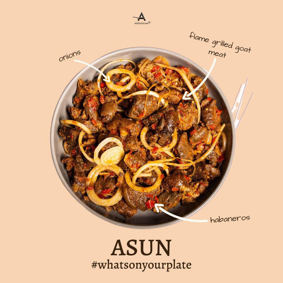 Asun a dish from the great people of Ondo. It is made by grilling and smoking goat meat to give it a unique smoke flavor and tossed in peppers and onions. If you’ve ever wondered #WhatsOnYourPlate we made this series for you.