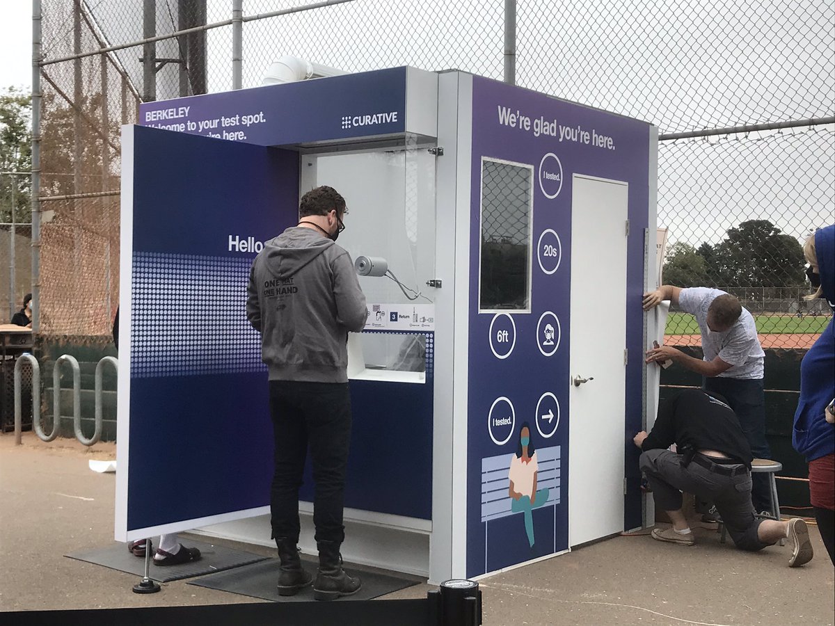 SarahBelleLin's tweet photo. In case you’re wondering what a COVID-19 self-test kiosk looks like. @CityofBerkeley just set this up as a pilot program. Now @Oakland just needs a couple dozen. https://t.co/YynSoo7eC3