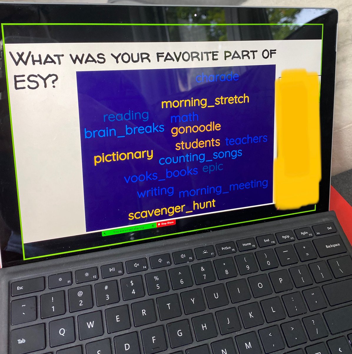 MrsWithersMPE's tweet photo. And that’s a wrap! It was a great ending to ESY! Shared our favorite thing from ESY, listened to our last @vooks book, and ended with some games! Scavenger hunt 🗺 and I spy with my little eye! 🔎 We had an amazing time this summer with remote ESY! @LivSchools @LHSMrsStoddard https://t.co/atOR8BopsG