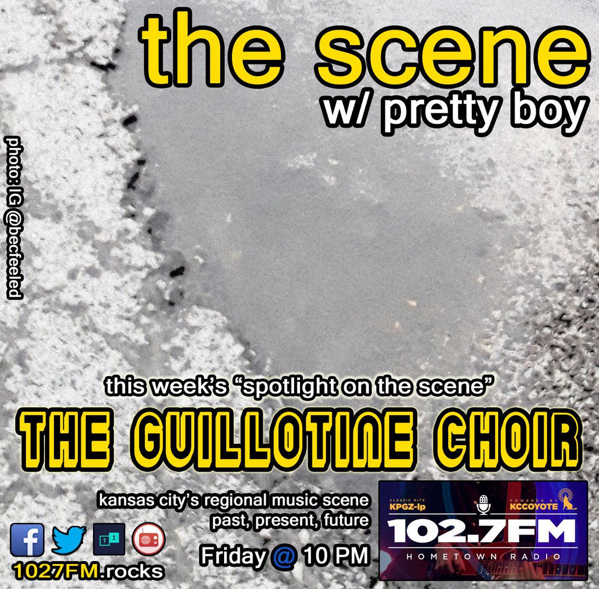 The Scene w/ Pretty Boy (@churkendooser) on Twitter photo This Friday night: Hear tunes from <a href="/republictigers/">The Republic Tigers</a> <a href="/AmericansOther/">Other Americans</a> & more!
10pmC on <a href="/1027FMRocks/">KPGZ 102.7FM</a>
1027FM.rocks
<a href="/tunein/">TuneIn</a> & <a href="/myTunerRadio/">myTuner Radio</a> (search "KPGZ")
#supportlocalmusic This Friday night: Hear tunes from <a href="/republictigers/">The Republic Tigers</a> <a href="/AmericansOther/">Other Americans</a> & more!
10pmC on <a href="/1027FMRocks/">KPGZ 102.7FM</a>
1027FM.rocks
<a href="/tunein/">TuneIn</a> & <a href="/myTunerRadio/">myTuner Radio</a> (search "KPGZ")
#supportlocalmusic