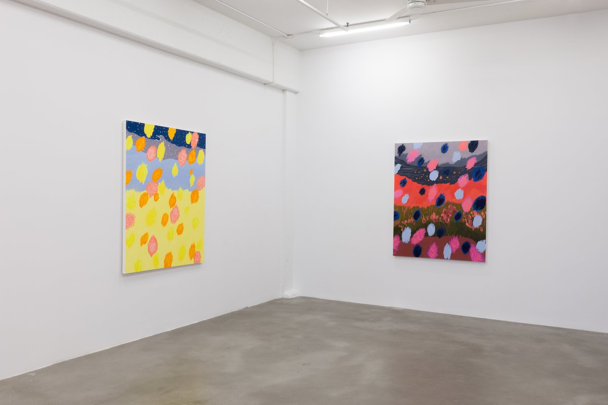 BurrardArts's tweet photo. #TBT to 'Chrysalis', our 2019 show from #CharleneVickers. Through layered colour, gesture, and texture, the works conveyed a dreamt and imagined space of transformation within memory of Anishinaabe territory; a place that is imaginary, surreal, and psychedelic, but very real. https://t.co/sI2yRBBoTe