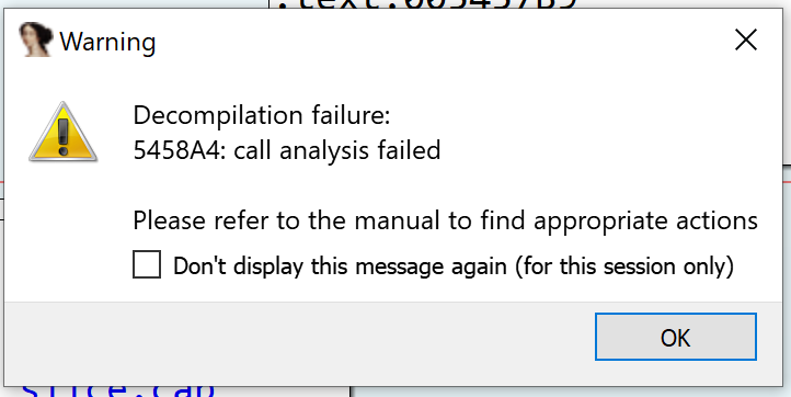 While stack return values are weird, that situation shouldn't cause the whole decompilation to fail. I start scratching my head and staring at the error message: (4/11)