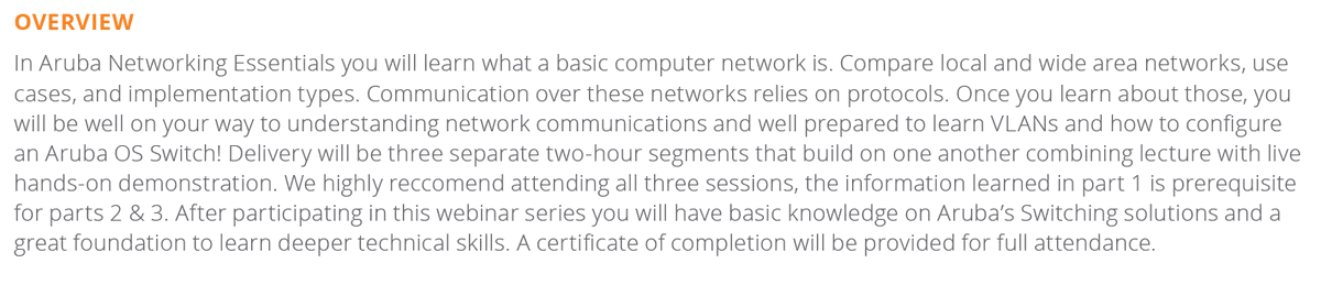 trainingops's tweet photo. Aruba Education Services is launching a FREE 6-hour training course for folks interested in the fundamentals of networking. This class can help students prepare for associate-level classes and start on a path toward a rewarding career in networking.

https://t.co/oRNslMwnbR https://t.co/1pNca5n9Sf
