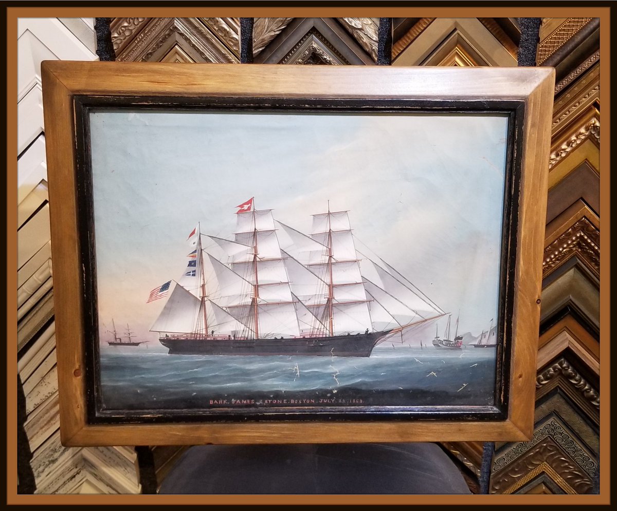 FrameDeArt's tweet photo. Another awesome Chester frame perfect for this old 1869 sailboat original with @TruVueGlazing Museum Glass!  
#MuseumGlass #Sailboat #ChesterFrames #Orginal
@TruVueGlazing
@VisitBoston https://t.co/WBciesB35T