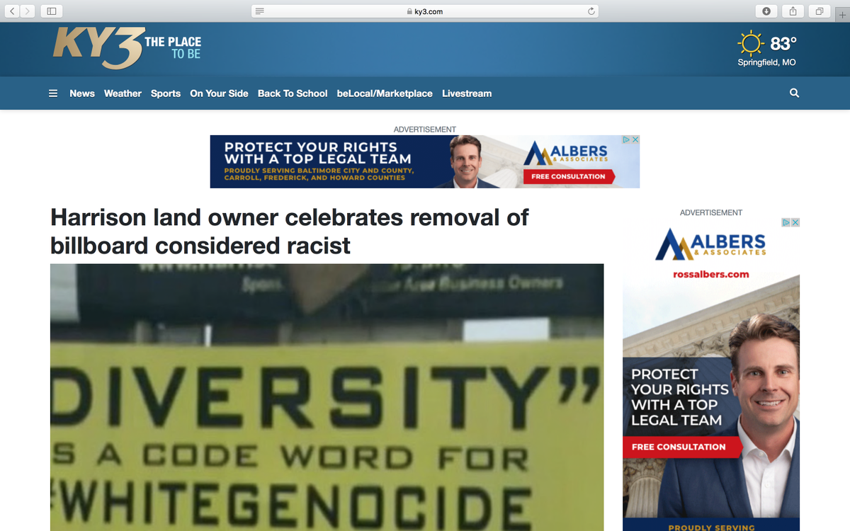 Many in Harrison, including my grandpa, have been trying for years to have the racist billboards removed, and some of them have been removed!