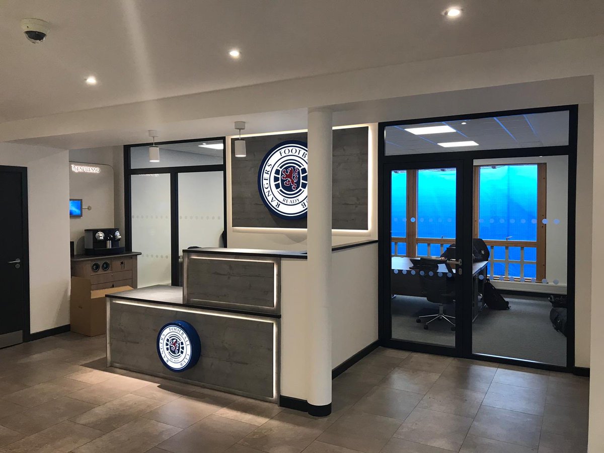 RFC_Michael_'s tweet photo. 😍 What a difference the new crest makes to the reception area at The Rangers Training Centre. https://t.co/nhc2pkzuic