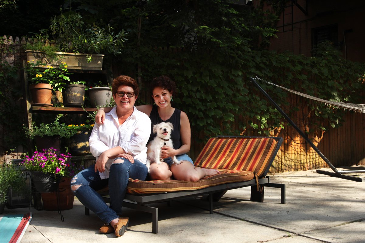 The beautiful couple, <a href="/aprestinario/">Andrea Prestinario</a> + <a href="/KleaBlackhurst/">Klea Blackhurst</a>, + their puppy, Sprout(!), at their #Harlem home for <a href="/AptTherapy/">Apartment Therapy</a>, shot last week as #NYC comes slowly back to life again. #interiordesign #homesweethome #citylife #lgbt #queer #puppy!