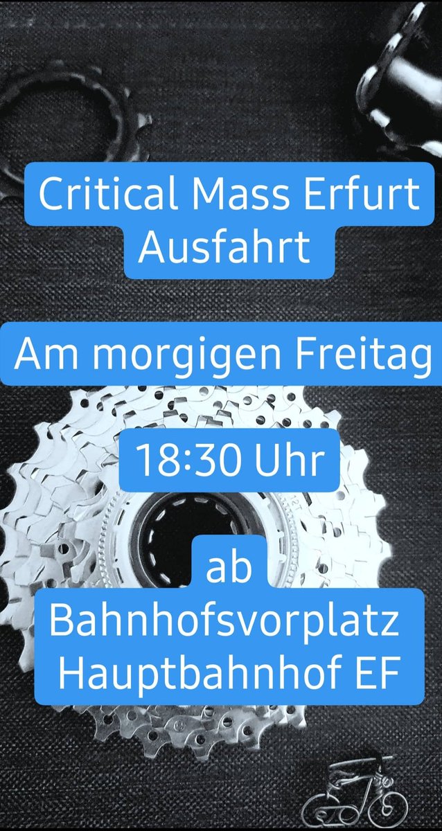 #cmERfurt
#morgen
#Freitag
#18Uhr30
#Bahnhofsvorplatz 
#Hauptbahnhof 
#Erfurt

#savethedate 
#mobilitätsWende 
#seiDabei