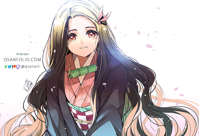 Qsan 🦋 | PatreonさんがTwitterに投稿した竈門禰豆子(鬼滅の刃)のイラスト。
