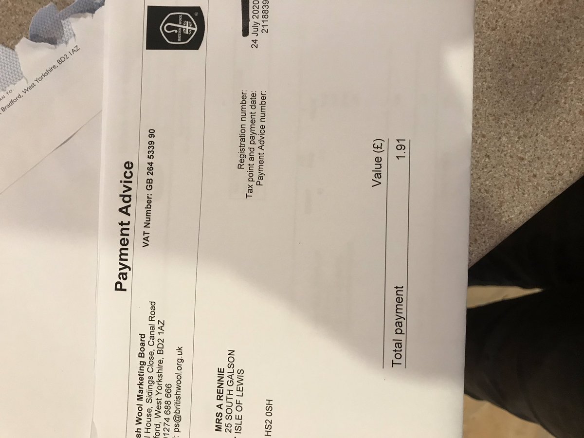 40kilos of wool last year and this is the settlement. Yes it does say £1.91. Maybe I should have buried this years after all. Still trying to work out who benefits from the mark up when I buy a real wool sweater. #crofting #Sustainability #smallholder