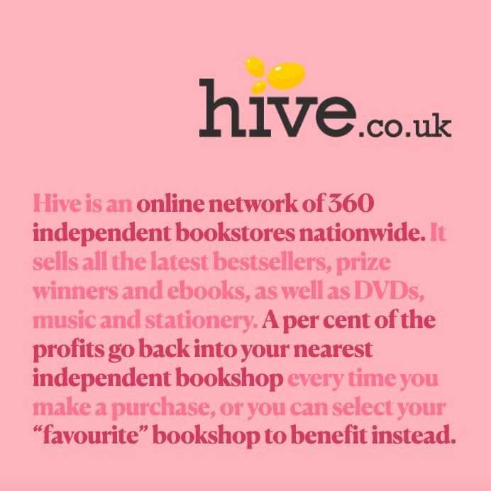  @hivestores - an an online network of 360 independent bookstores nationwide. A per cent of the profits go back into your nearest independent bookshop every time you make a purchase, or you can select your “favourite” bookshop to benefit instead.
