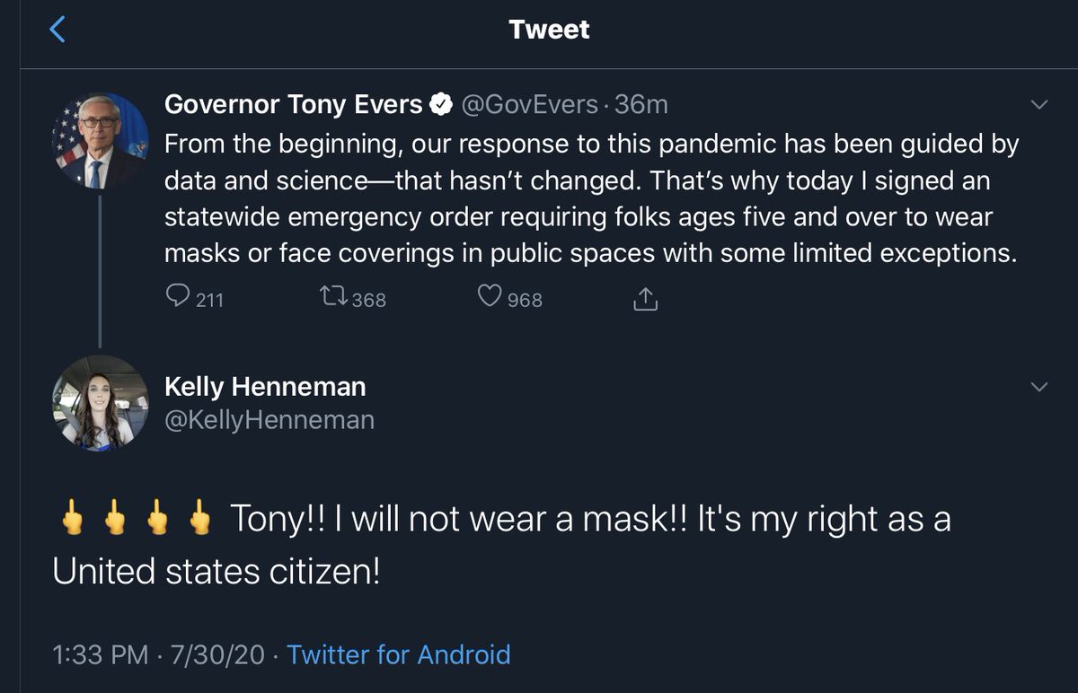jasonjwilde's tweet photo. So, I saw your reply to @GovEvers, and I just want to be clear on this, @KellyHenneman ... you believe in ghosts 👻, but not masks 😷 — do I have that right? https://t.co/11JQwh4hGm