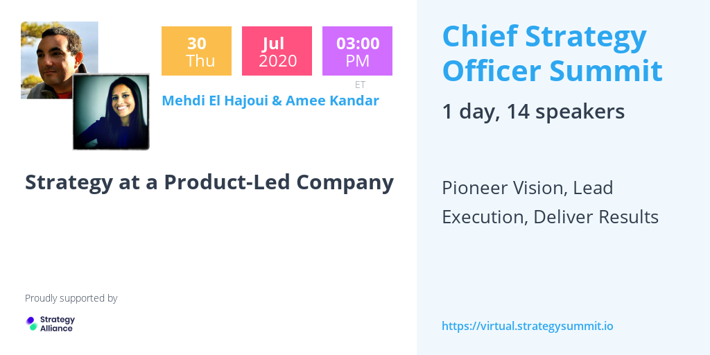 CSO_world's tweet image. Up next at #CSOSummit...
 
Join Mehdi El Hajoui and Amee Kandar of Facebook for a brief introduction to Facebook&apos;s #strategy team, and what leading strategy at a product-led company entails.
