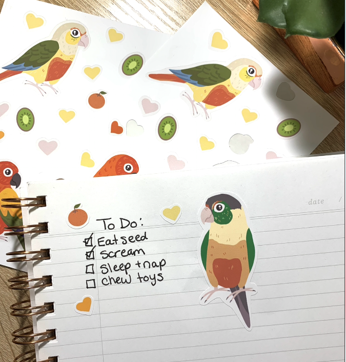 Lory_ArtDesign's tweet photo. Tried making sticker sheets on a Cricut and... it worked on the first try! That never happens! 😂 #cricut #conure #greencheekconure #etsy #stickers https://t.co/urXo09db0M