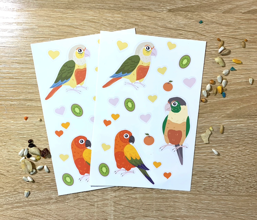 Lory_ArtDesign's tweet photo. Tried making sticker sheets on a Cricut and... it worked on the first try! That never happens! 😂 #cricut #conure #greencheekconure #etsy #stickers https://t.co/urXo09db0M
