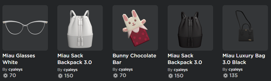 Cyaa On Twitter I Changed My Plans For This Week S Batch I Hope You All Like And Let Me Know If You Would Like Recolors Of These Items For The Next - white bunny backpack roblox