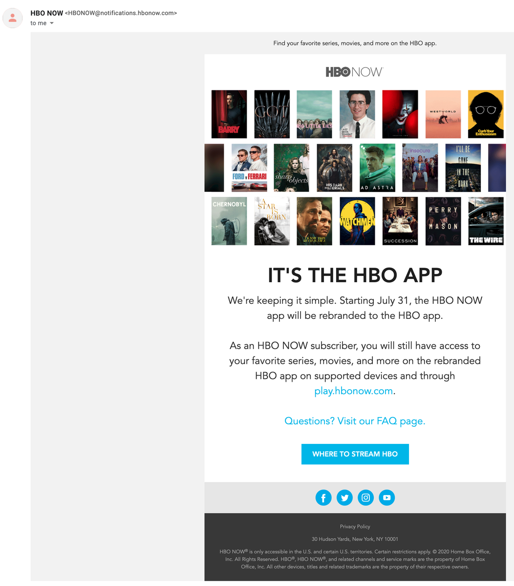 jggonz's tweet photo. @HBONowHelp @hbonow  You appear to be sending out emails without the ability for us to unsubscribe from your mailing list. https://t.co/sCId4dgtTd