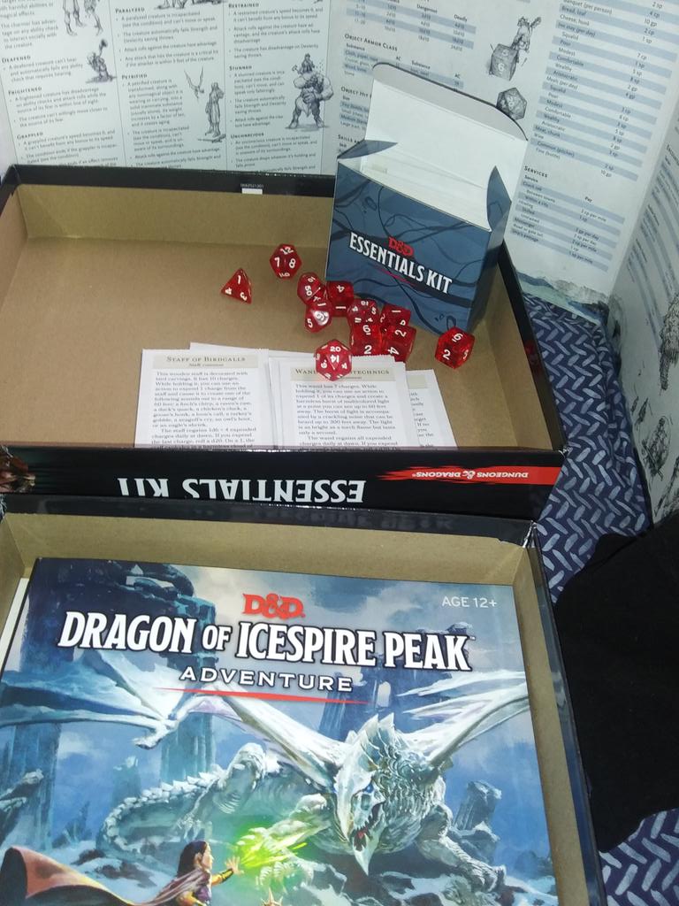 PhillyDaCouyon's tweet photo. My D&D stuff came innnn!!! Wooooo!!!
(Btw guys, a big storm is starting up here so I may not be very active for a little while..
But! I do have service again here! finally! Yesh!!)
.
.
.
#dungeonsanddragons
#DnD
#dndessentialskit
#dndkit
#dnddice https://t.co/ION87n50AF