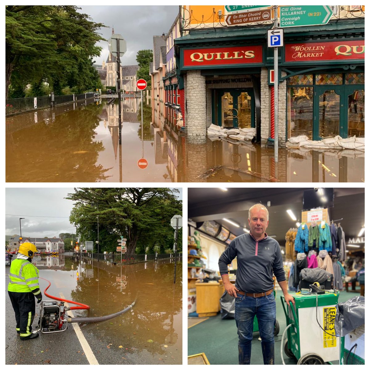 PaschalSheehy's tweet photo. Finbarr Quill and his family have been running Quill’s Woollen Market in #Kenmare for 35 years. They employ 15 people, and another 30 or so in other businesses around the town. Following 3 months of lockdown, today he had the job of cleaning out his shop after overnight flooding. https://t.co/y78I9MeRwz